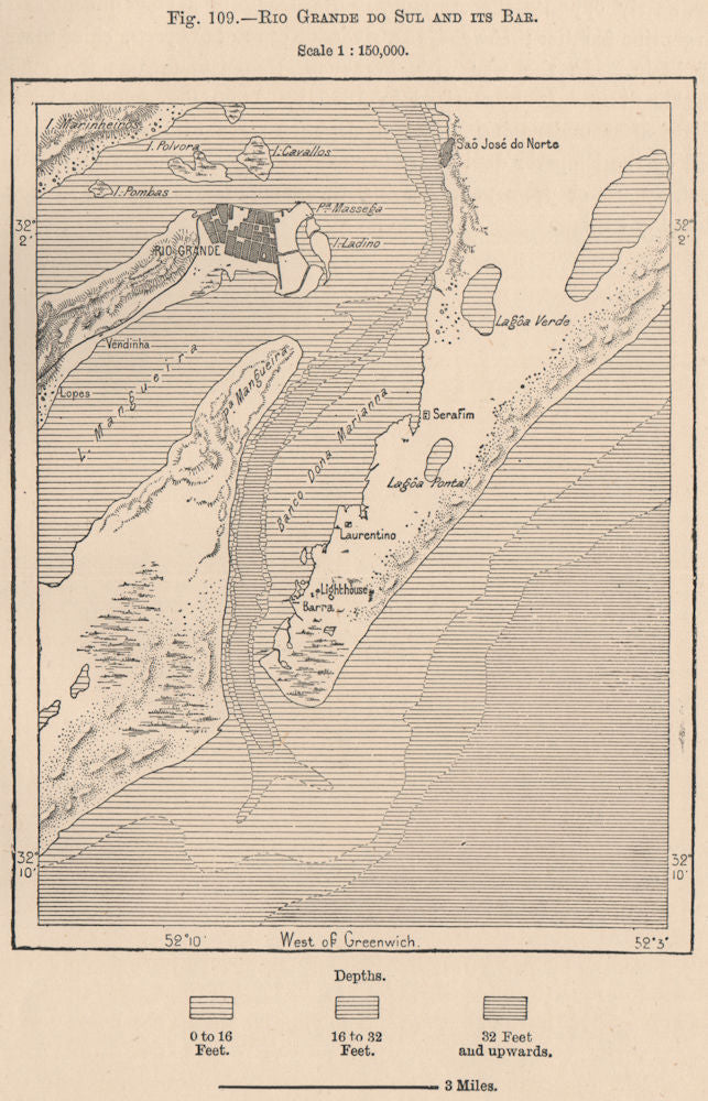 Rio Grande do Sul and its bar. Brazil 1885 old antique vintage map plan chart